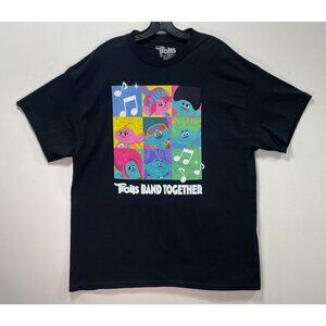 Dream works - Trolls - Unisex Adult Short Sleeves T-Shirt - Graphic Tee-Black- X